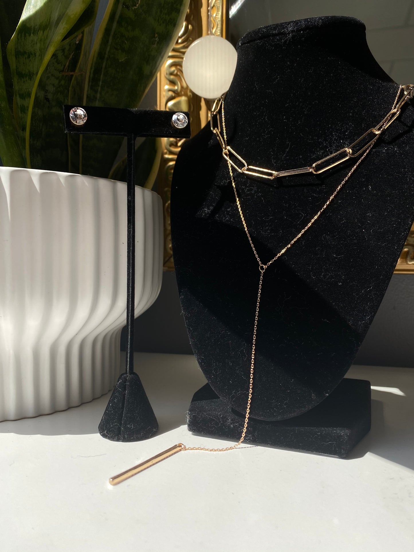 Double Chain with Bar & Earrings Set