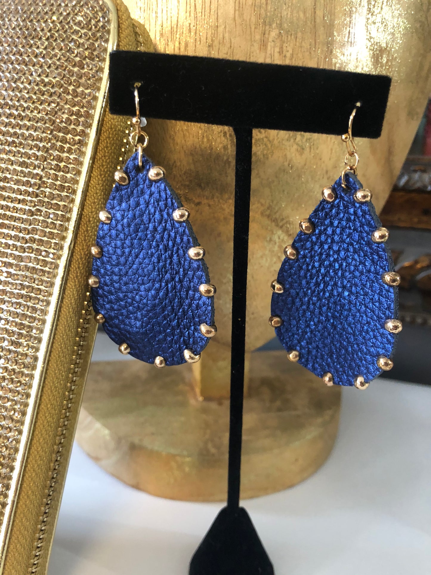 Teardrop Leather Studded Earring
