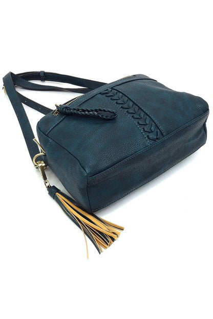 Fashion Whipstitch Tassel Crossbody Bag