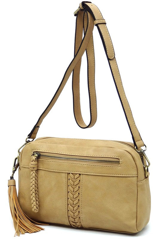 Fashion Whipstitch Tassel Crossbody Bag