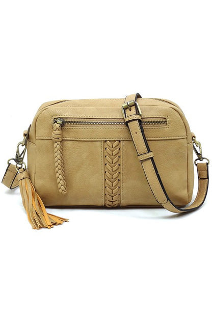 Fashion Whipstitch Tassel Crossbody Bag