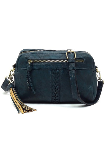 Fashion Whipstitch Tassel Crossbody Bag