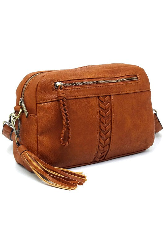 Fashion Whipstitch Tassel Crossbody Bag