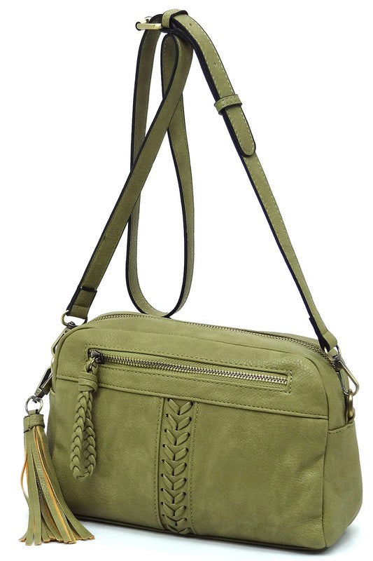 Fashion Whipstitch Tassel Crossbody Bag