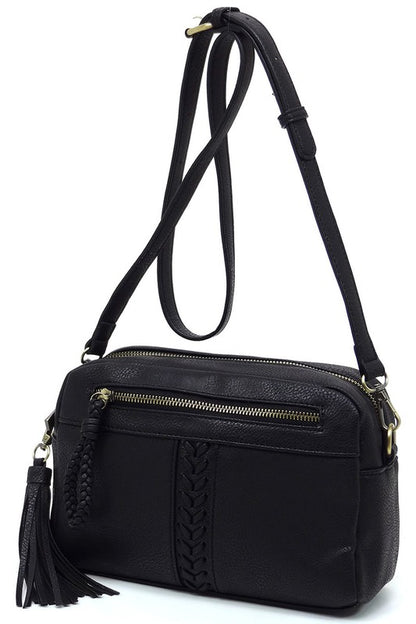 Fashion Whipstitch Tassel Crossbody Bag