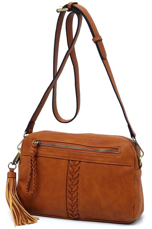 Fashion Whipstitch Tassel Crossbody Bag