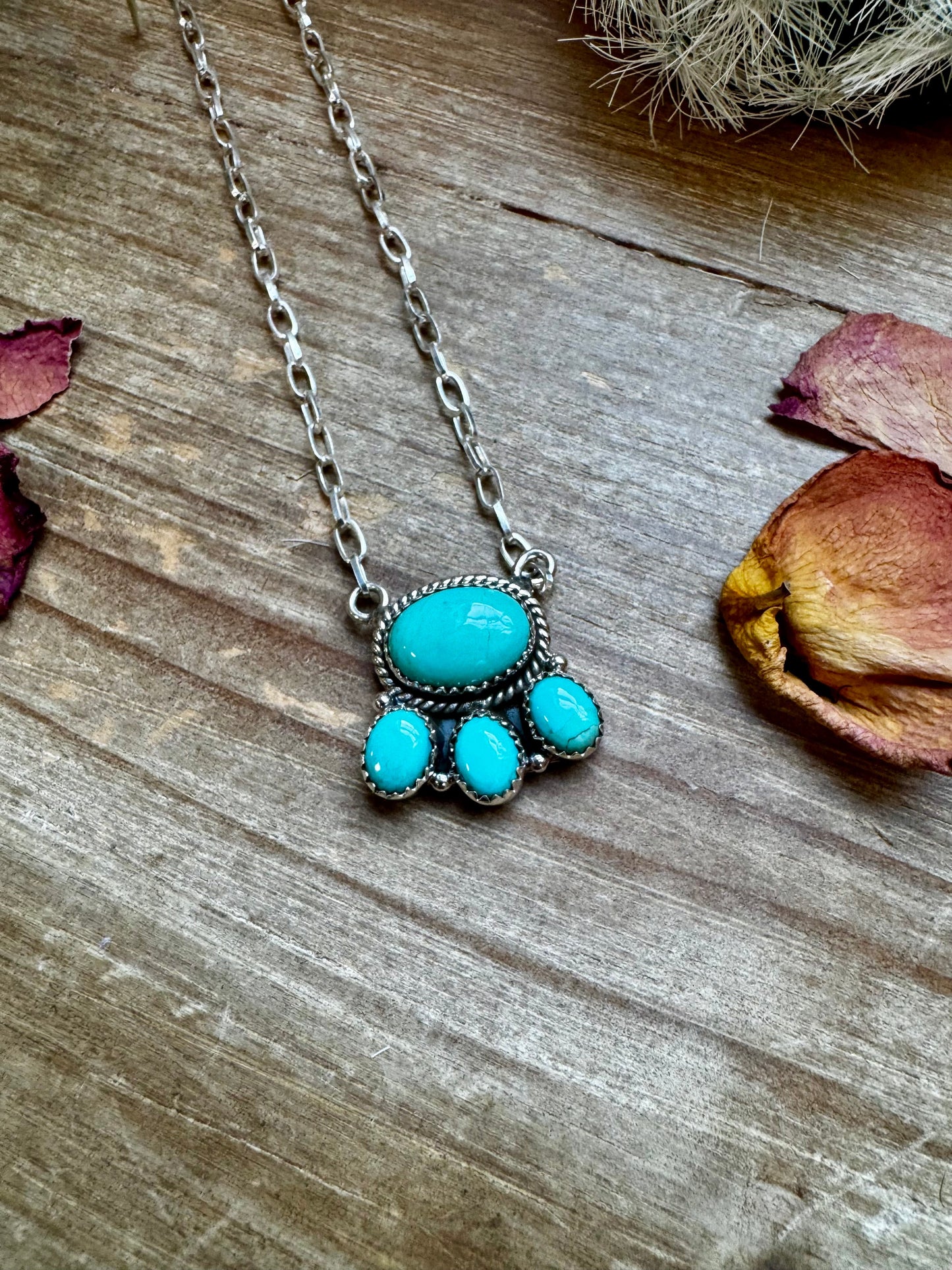 Cluster Necklace Kingman Turquoise & Sterling Silver option 2