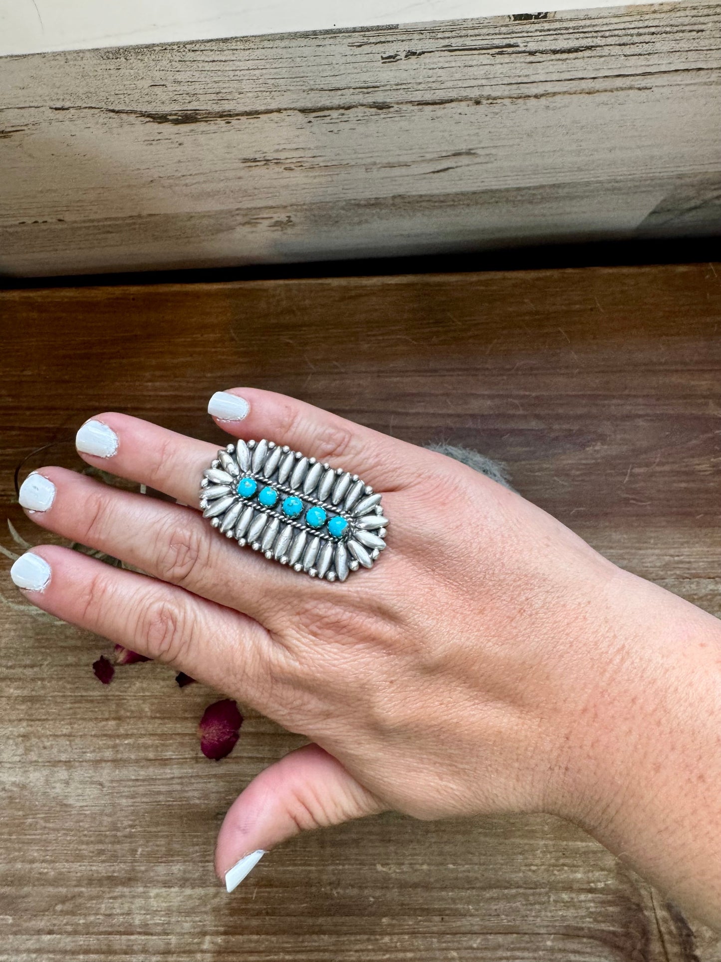 Cluster Ring - Adjustable - kingman turquoise and sterling silver