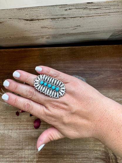 Cluster Ring - Adjustable - kingman turquoise and sterling silver