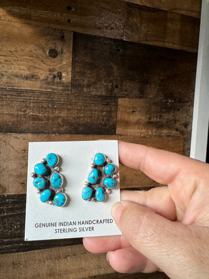 Big Cluster stud earrings - sterling silver and turquoise