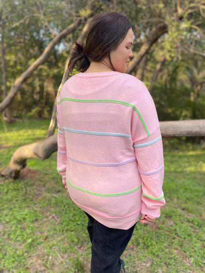 PREORDER: Just Too Good Rainbow Striped Sweater in Two Colors