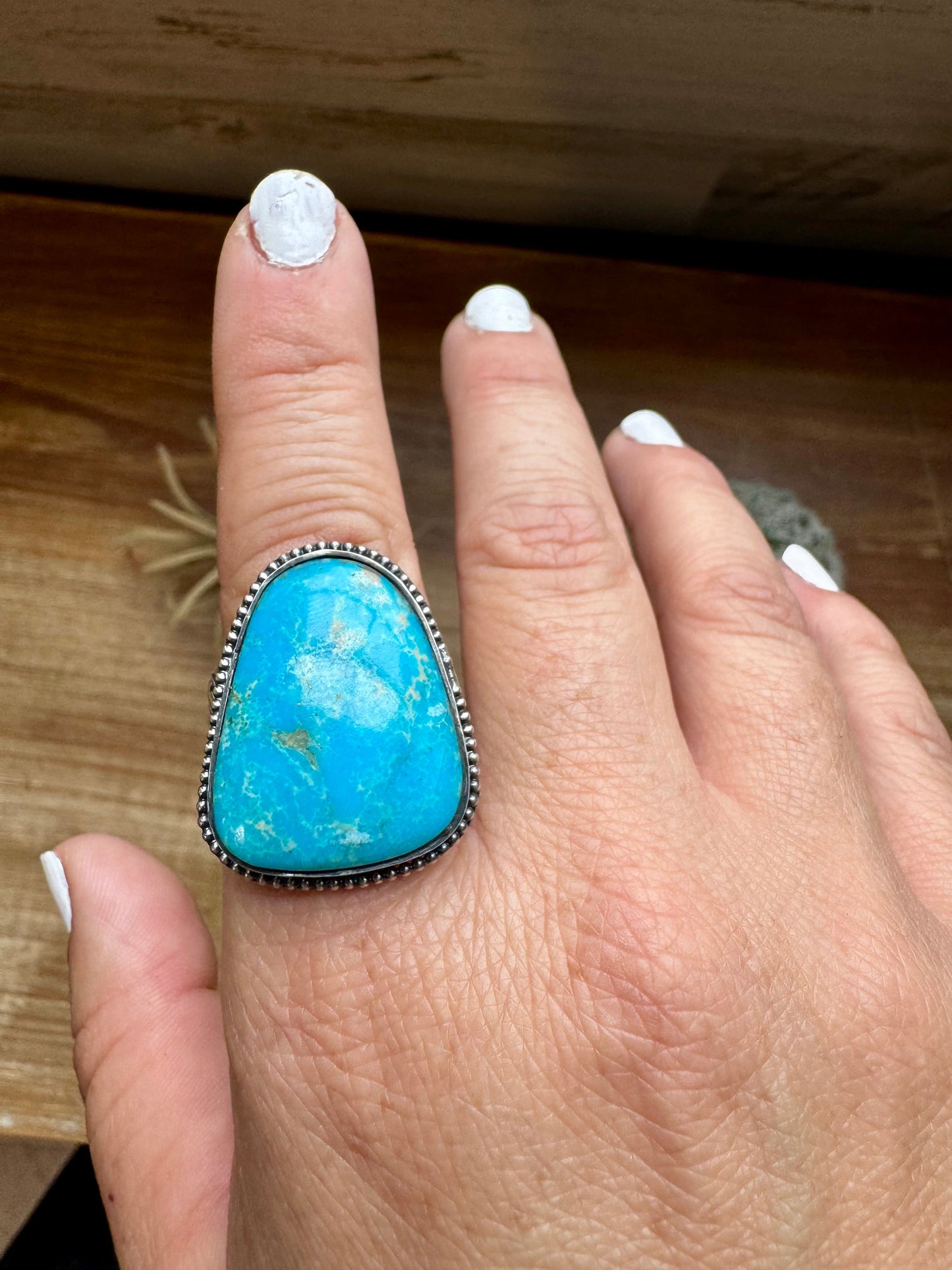 MJ collection - big turquoise stone ring - adjustable - sterling silver