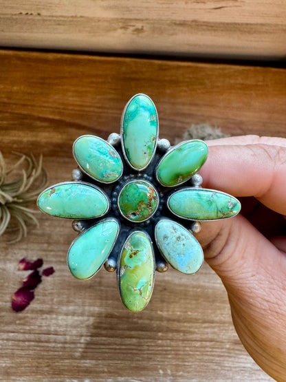 Big Flower ring- size 9 - Sonoran Gold turquoise ring and sterling silver