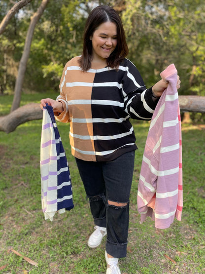 PREORDER: Exceptional Thought Striped Patchwork Sweater in Three Colors