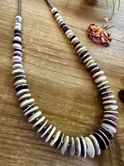 22 Inch purple Wampum shell and sterling silver pearls