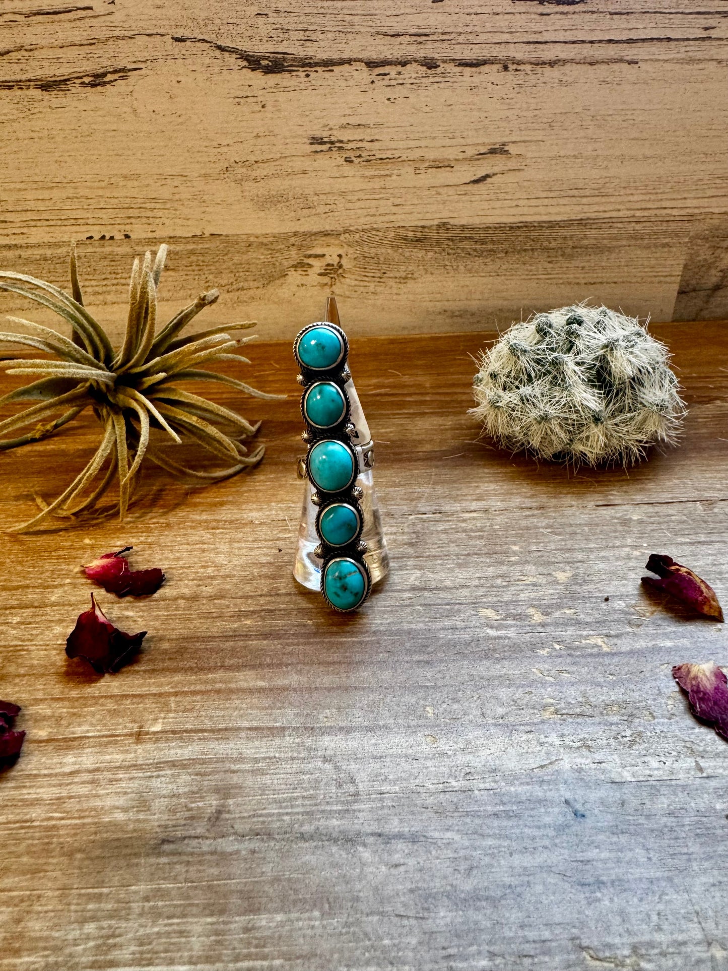 Long Ring- adjustable- Kingman turquoise ring and sterling silver