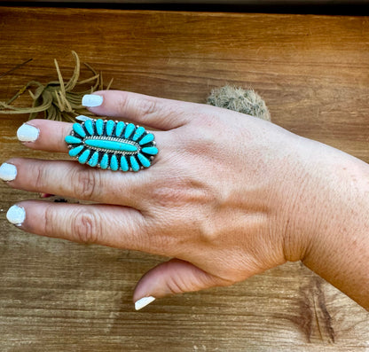 Cluster Ring - size 6 - kingman turquoise and sterling silver