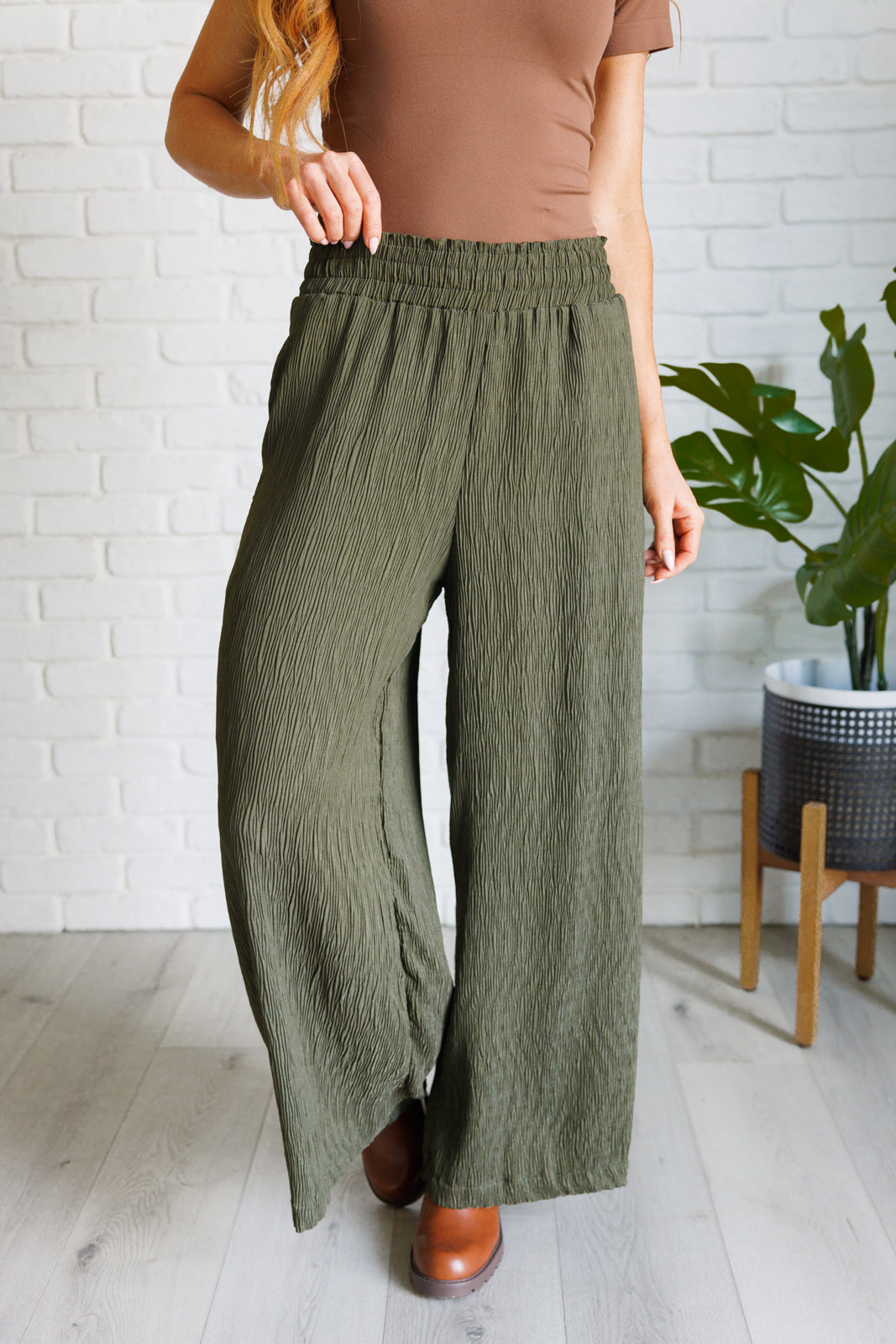 Harmony High Rise Wide Pants in Olive