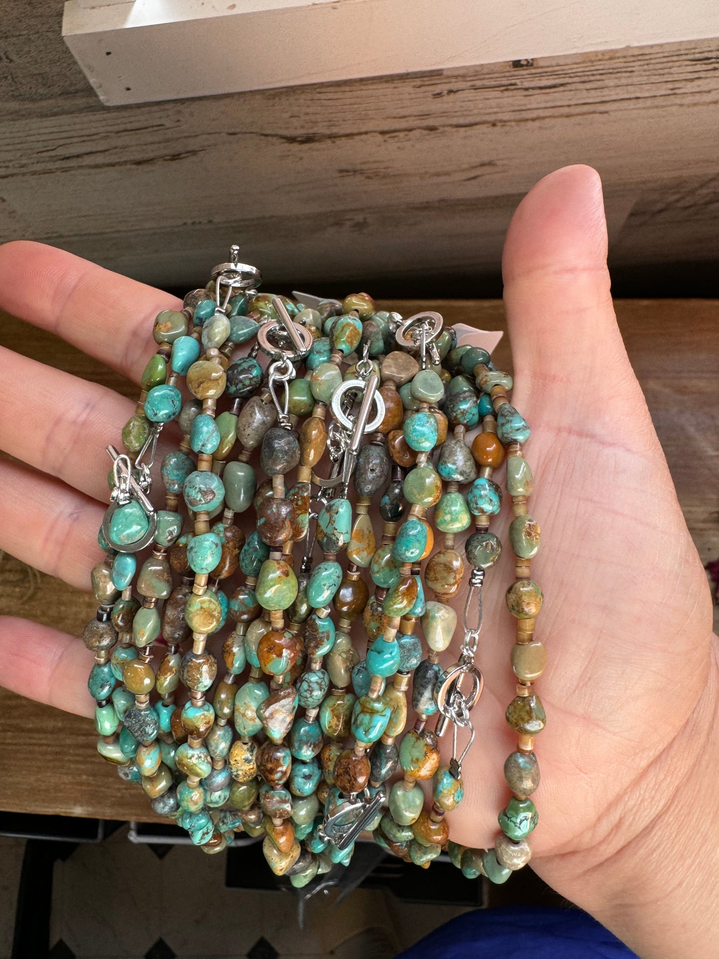 18 inch long smaller turquoise nuggets necklace