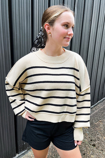 SC - Autumn Breeze Black Stripe Crop Sweater