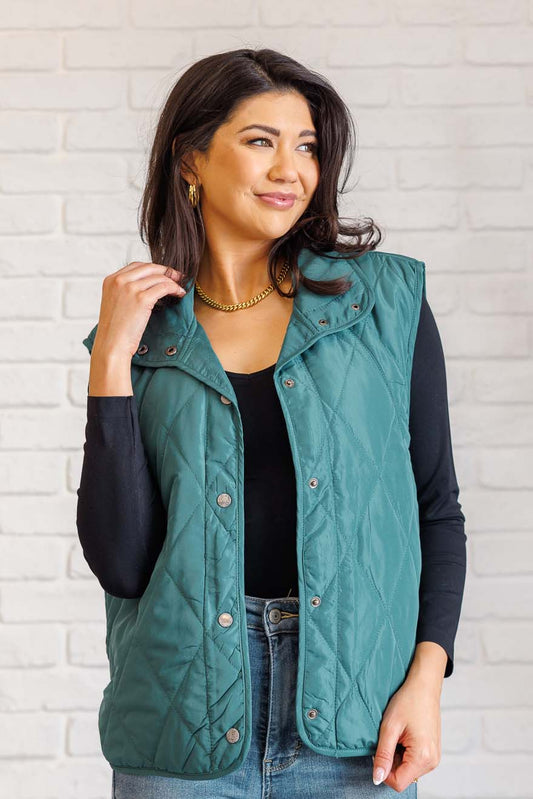 Layering Queen Quilted Puffer Vest in Hunter Green