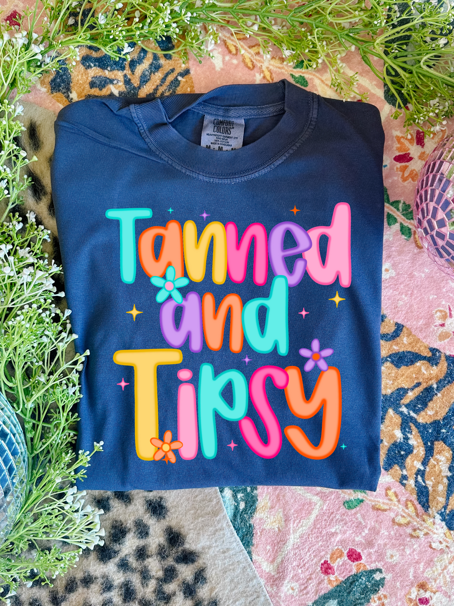 Tanned & Tipsy in Navy Graphic Tee