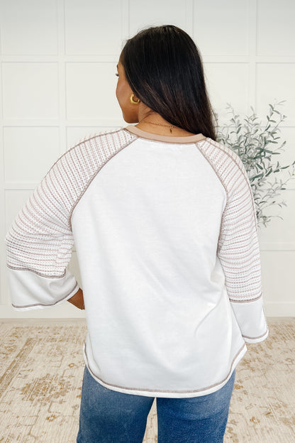Preoccupied Striped Sleeve Top in Tan