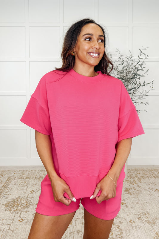 Slow Sunday Ribbed Knit Set in Hot Pink
