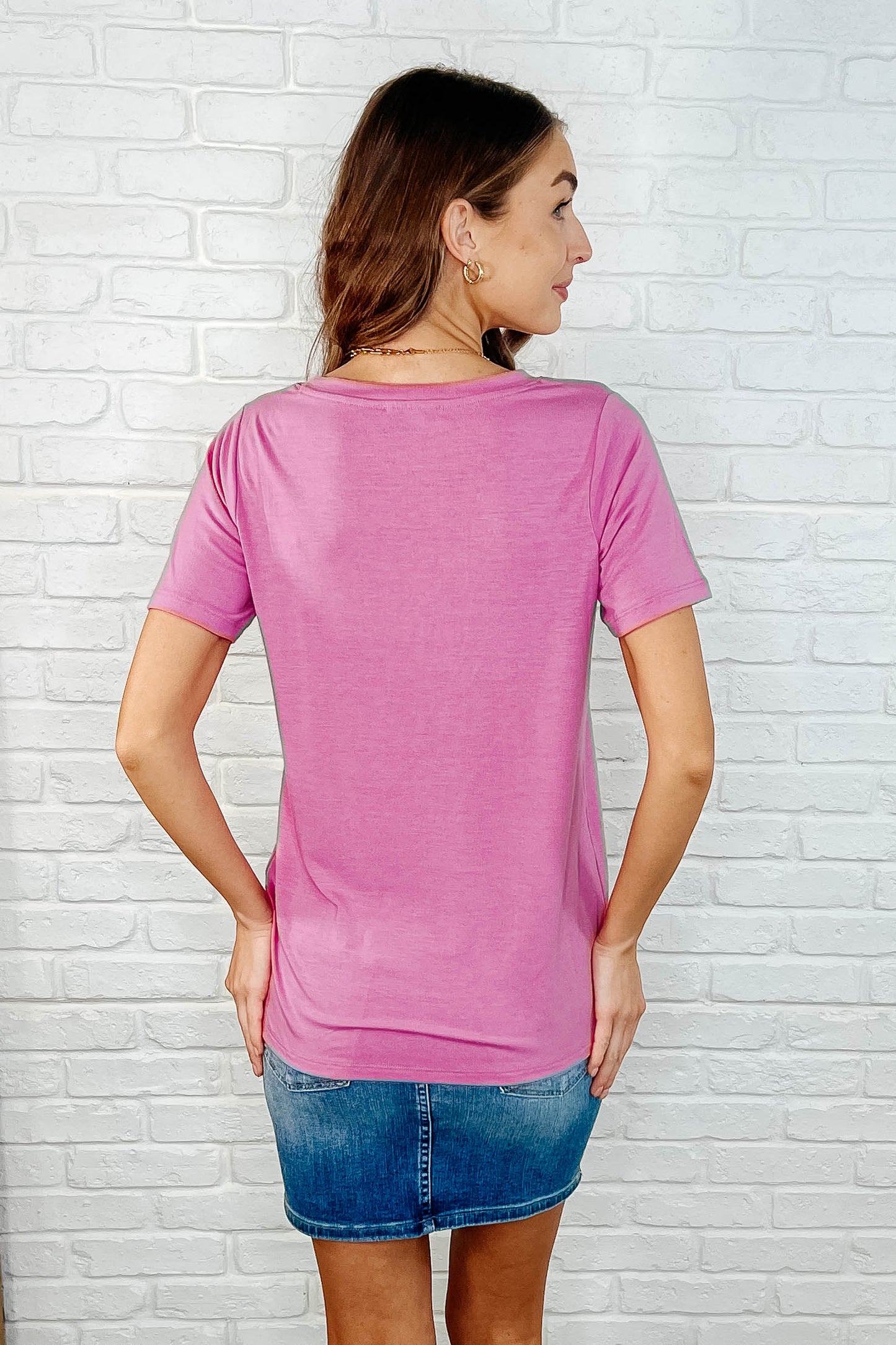 The Every Outfit Basic V-Neck Top in  Candy Pink