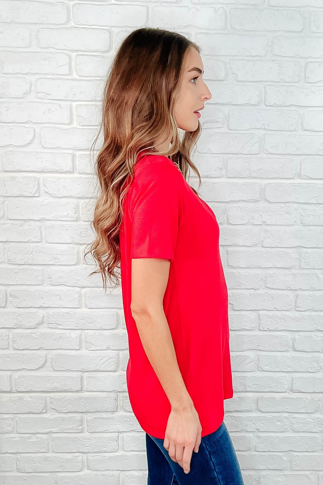 The Every Outfit Basic V-Neck Top in  Ruby