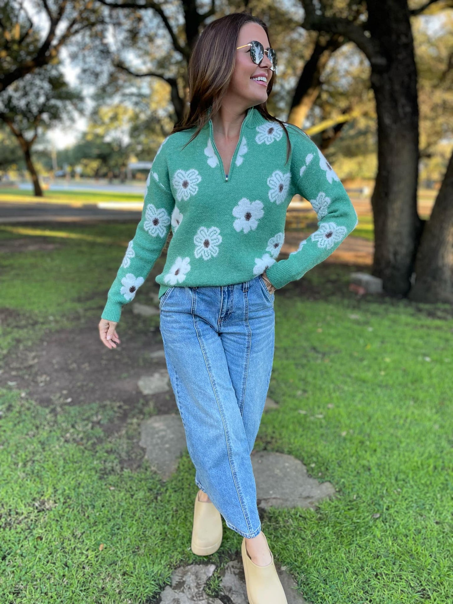 PREORDER: Flower Powered Half Zip Sweater in Four Colors