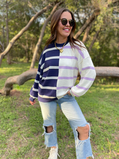 PREORDER: Exceptional Thought Striped Patchwork Sweater in Three Colors