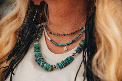 Natural Turquoise & Seed Bead Choker - 14 inches