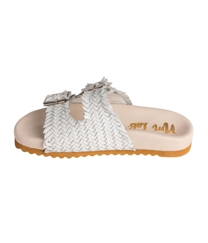 Intertwine Dual Woven Strap Slide in White