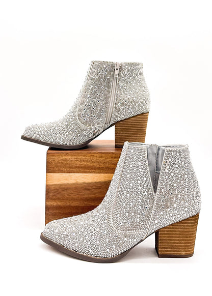 Shine Star Rhinestone Bootie in Silver