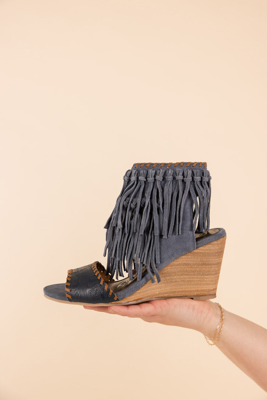 True Fringe Wedge in Denim