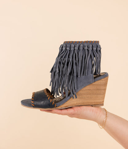 True Fringe Wedge in Denim