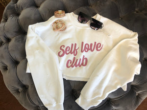 Self Love Club Distressed Cropped Sweatshirt