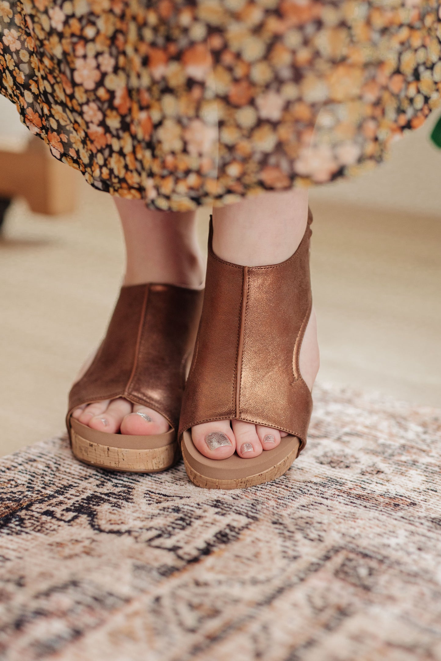 Walk This Way Wedge Sandals in Antique Bronze