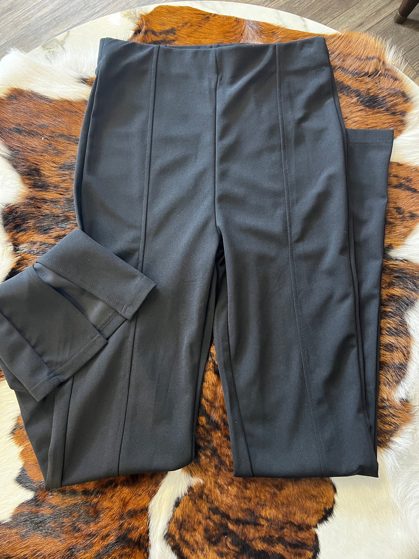 Split Bottom Hem Black Dress Pants